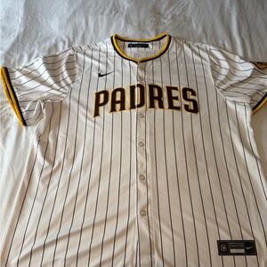 Nike White Padres Pinstripe Baseball Jersey with Brown and Gold Accents